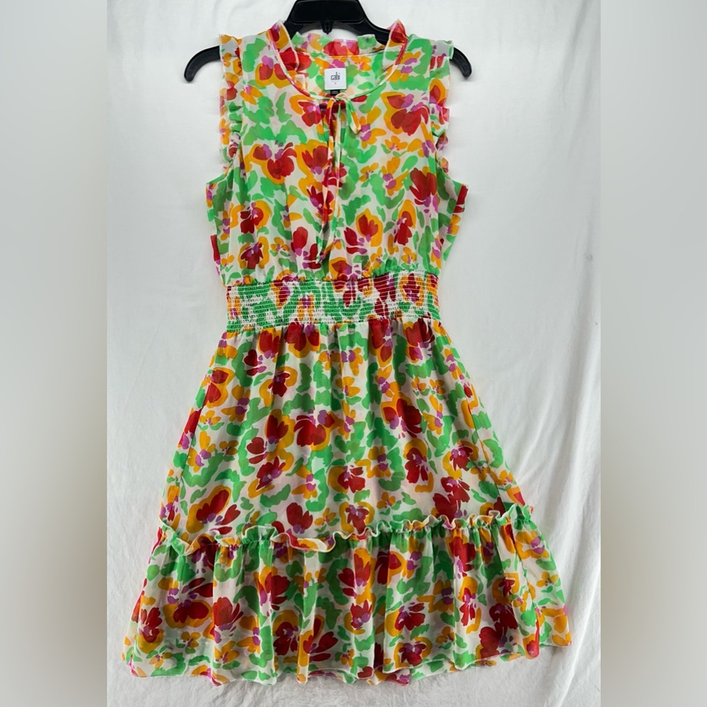 Cabi Floral‎ Midi Chiffon Smocked Ruffled Spirit Dress Size S Spring